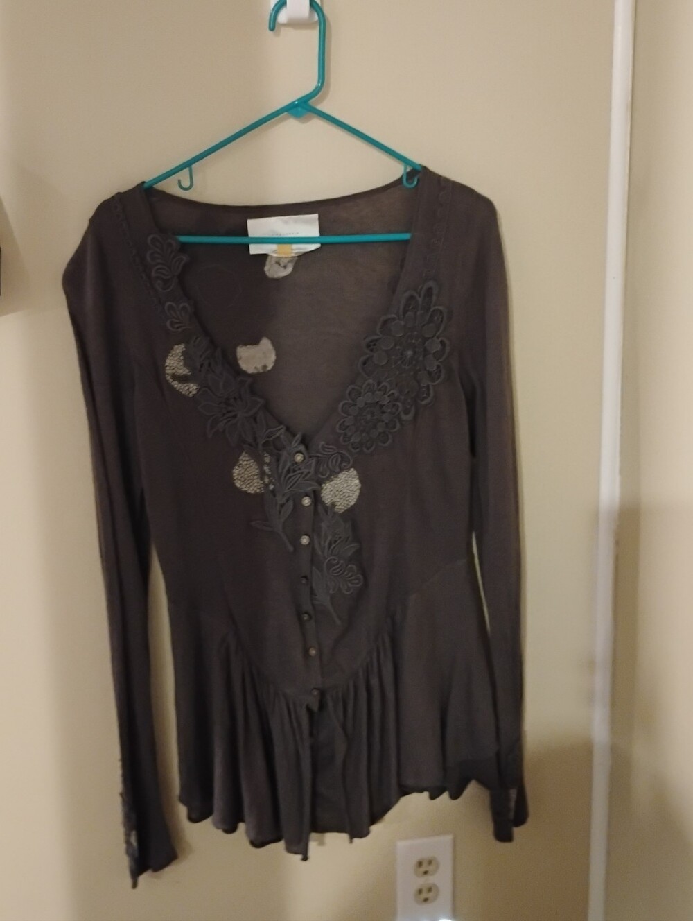 Anthropologie Leifsdottir Twee Asymmetrical Lace Buttoned Cardigan Duster Sz L